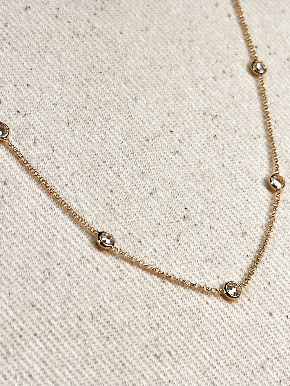 NEW Nordstrom Gold Plated Station Bezel Necklace with Clear Stones